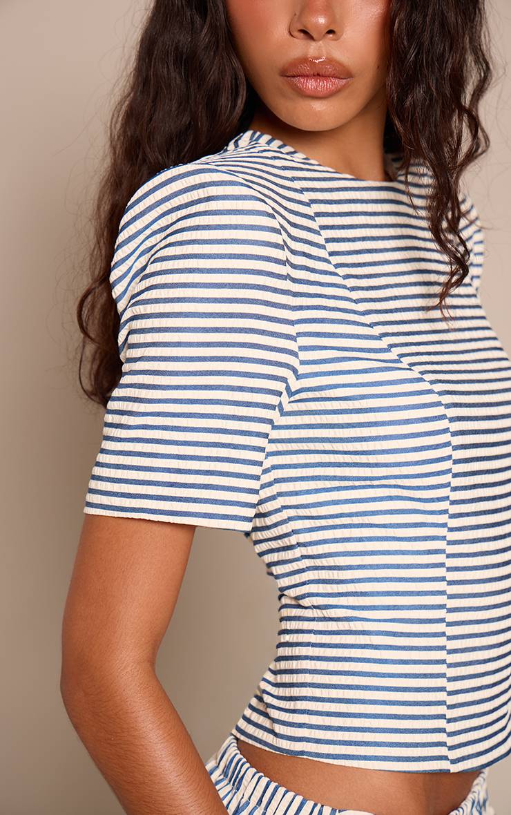Bleu Marine Ensemble T-shirt Structuré À Rayures Texturées