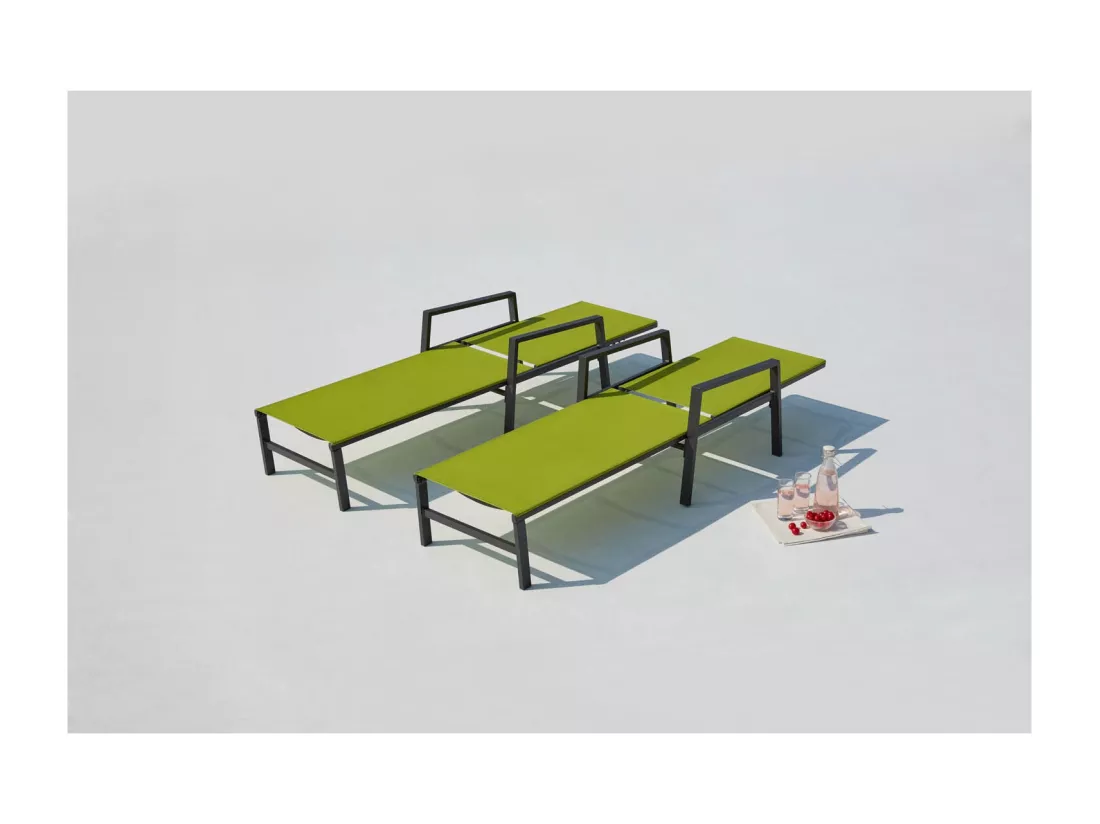 Lot de 2 transats de jardin gris/vert BARI