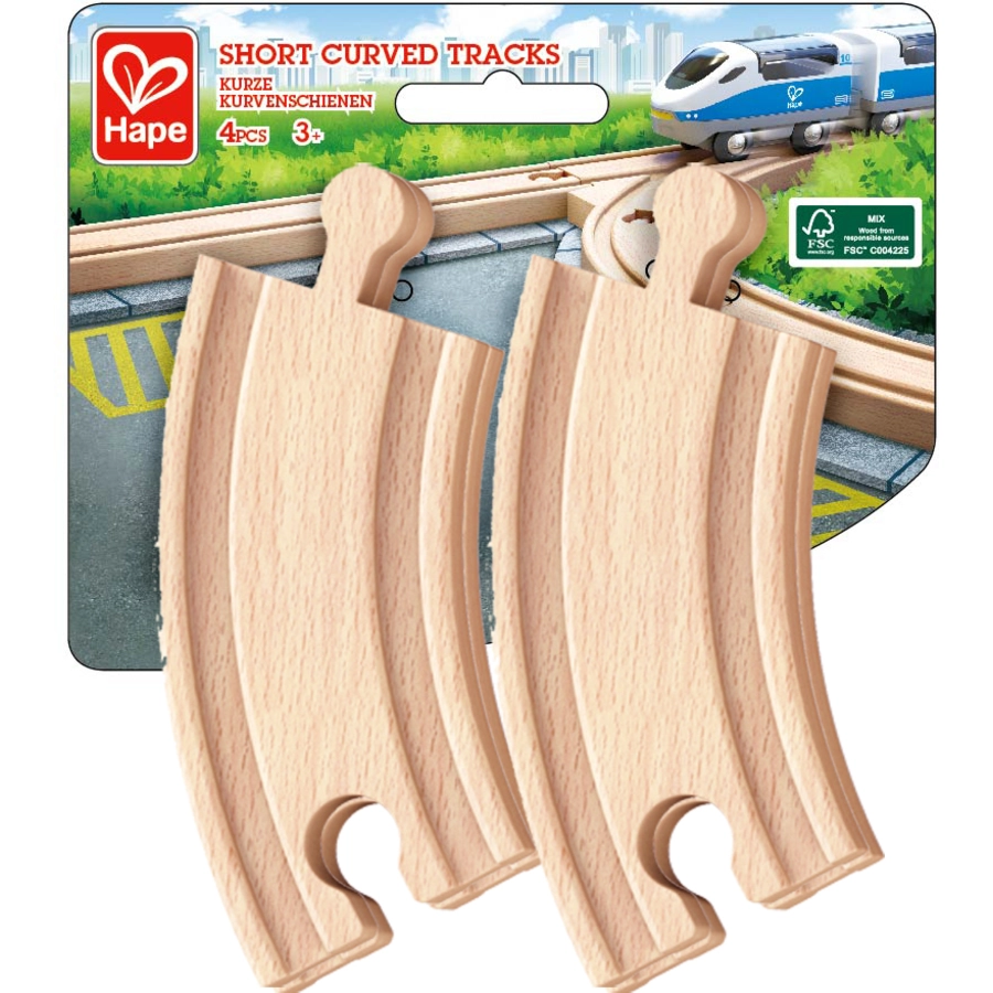 Hape Kurze Eisenbahnkurvenschienen, 4 Stück