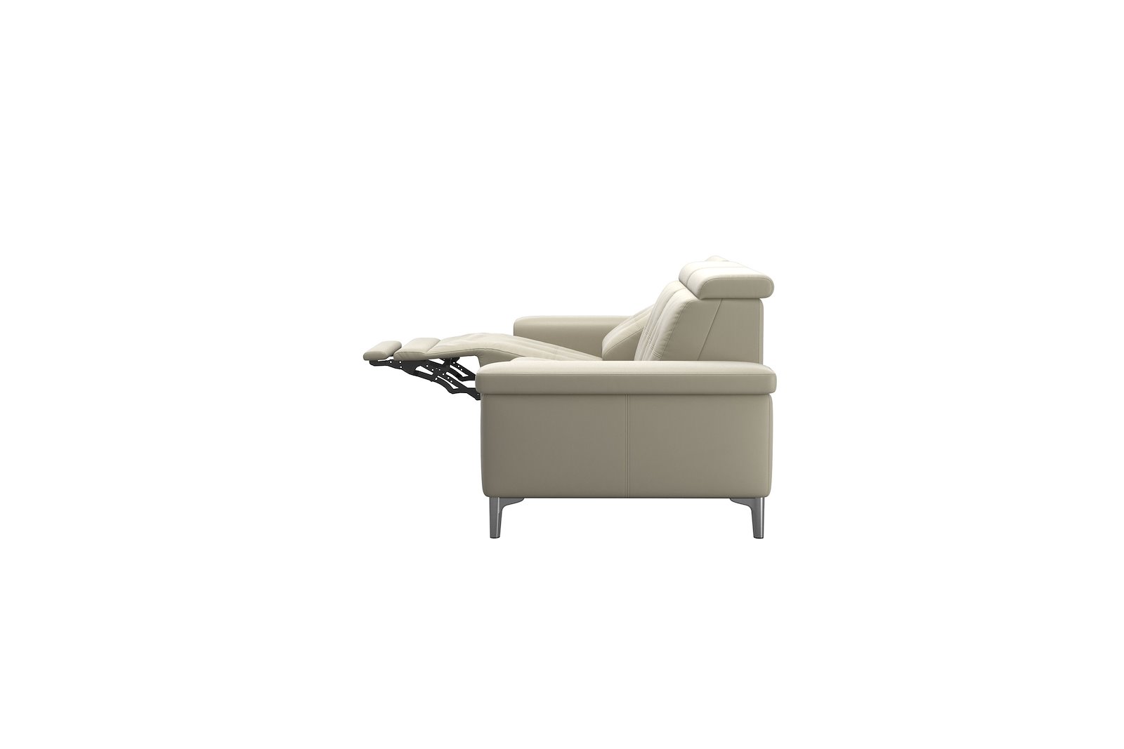 Anna 3-seter (PMM) Hud Paloma Light Grey med A2 arm og polerte organiske alu ben, 14 cm. (Power-Manual-Manual)
