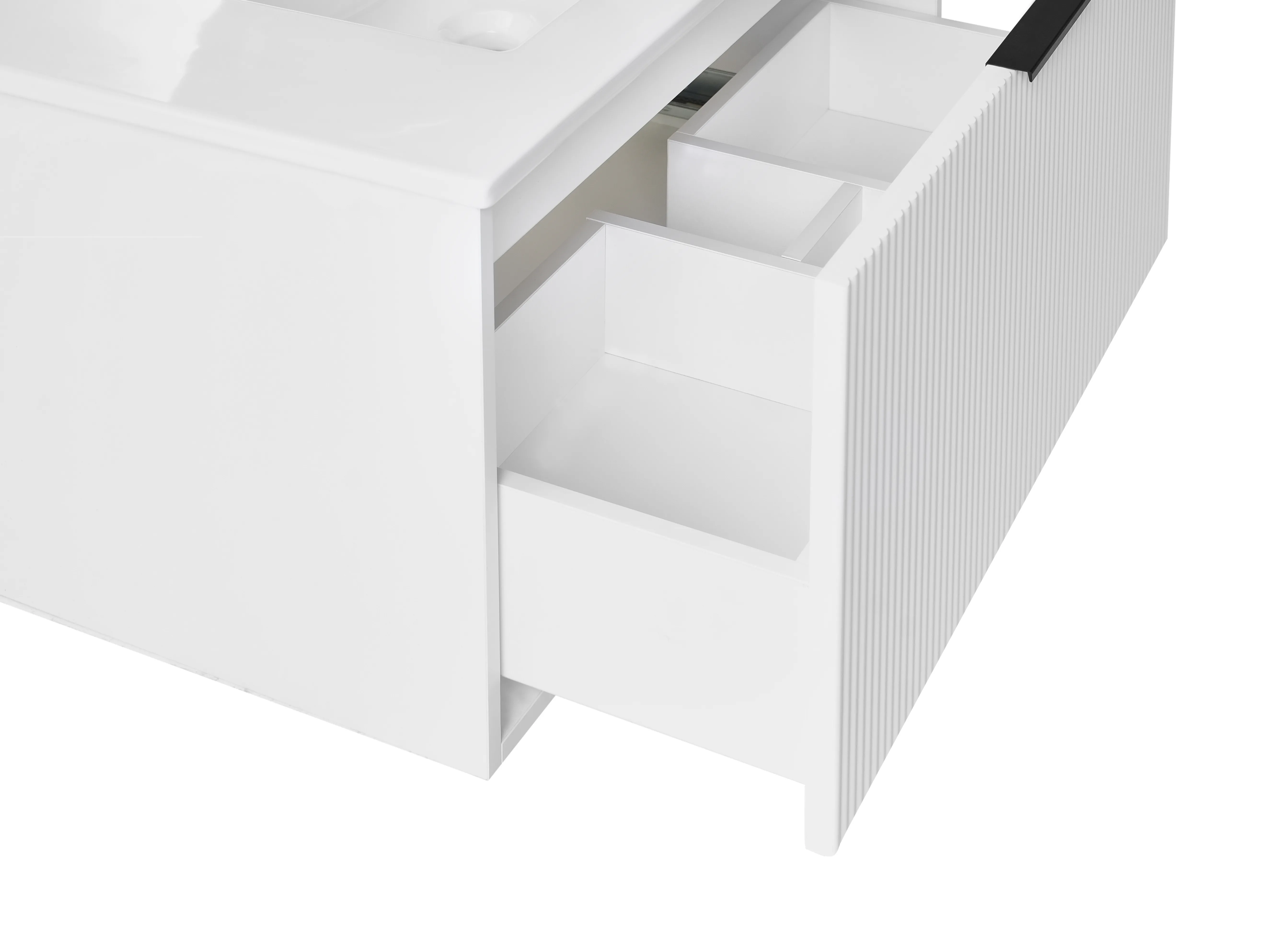 Wandgemonteerd meubel met wastafel met zwart handvat TILCARA Wit