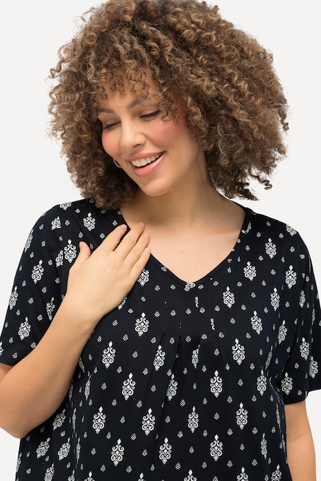 T-Shirt, Zierfalten, A-Linie, V-Ausschnitt, Halbarm