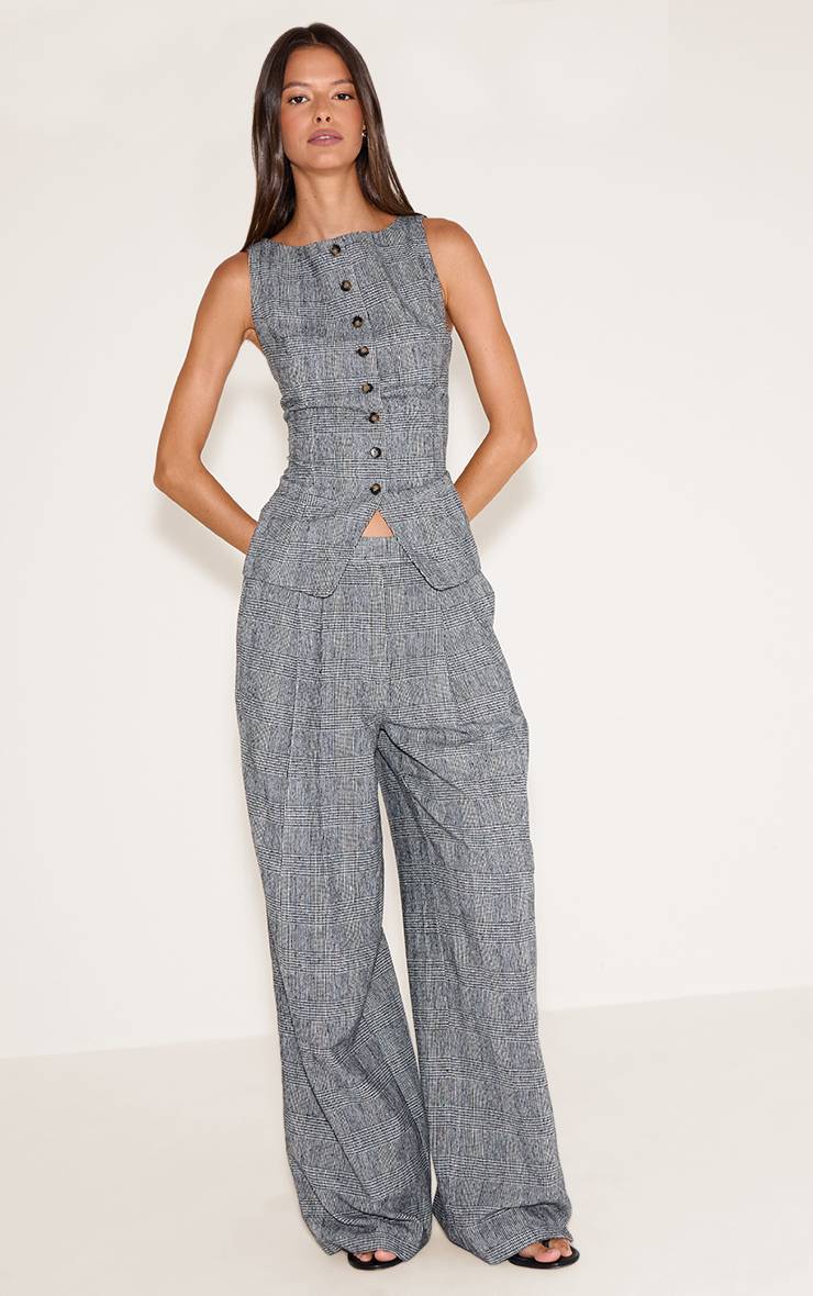 Gris Gilet Tissé À Carreaux