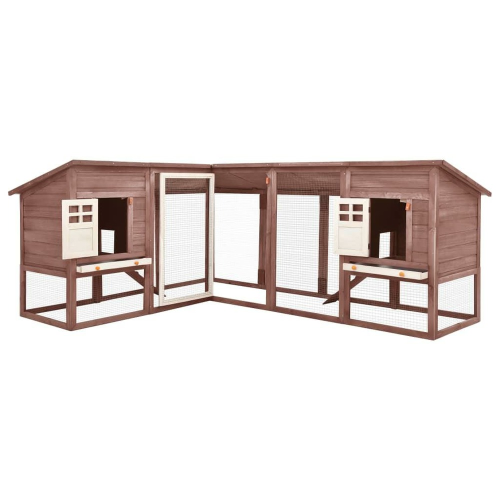 Clapier d'extérieur avec piste 250 x 192 x 105 cm moka et blanc bois de sapin