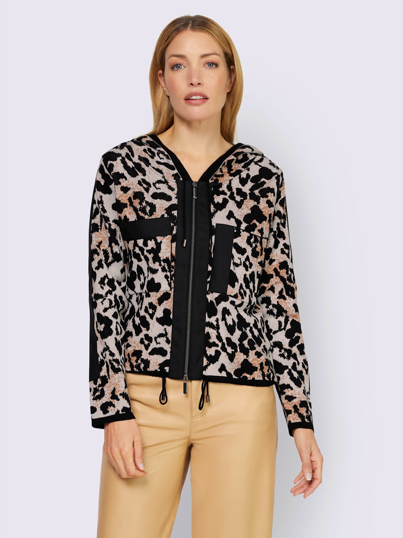 Veste en tricot joli jacquard à l'aspect animal