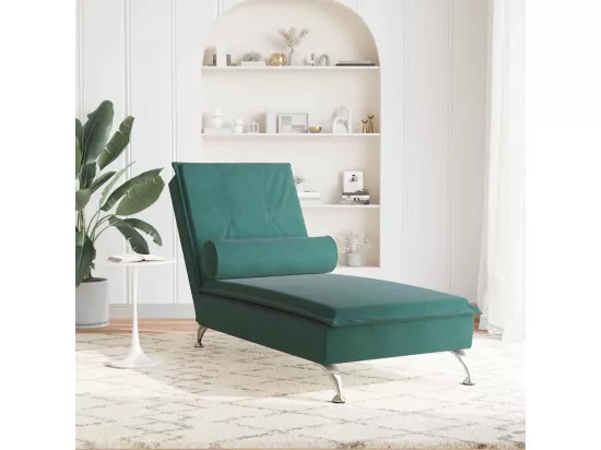 Prolenta Premium - Chaise longue de massage avec traversin vert foncé velours