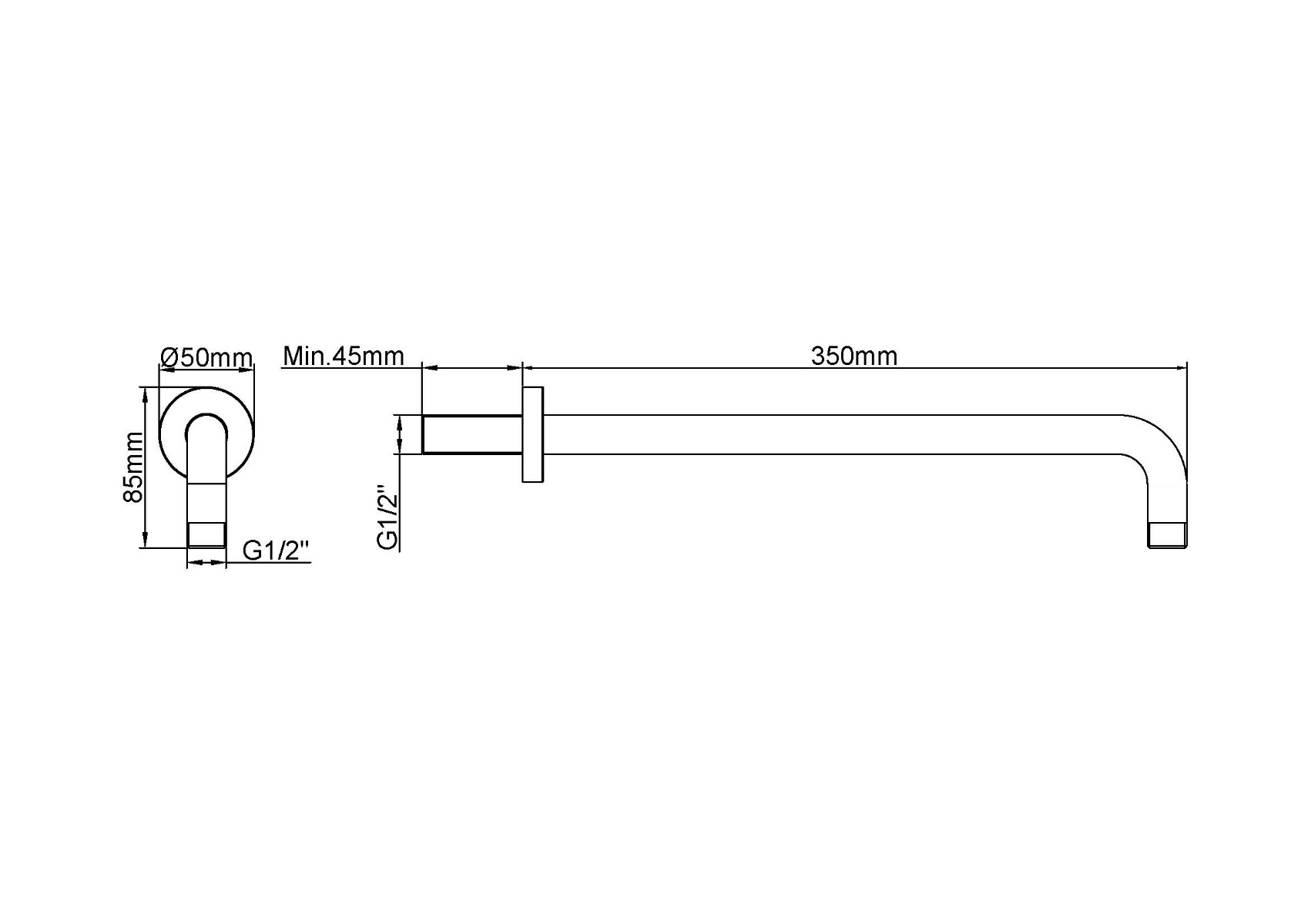 Mueller Round douche arm 35cm geborsteld staal