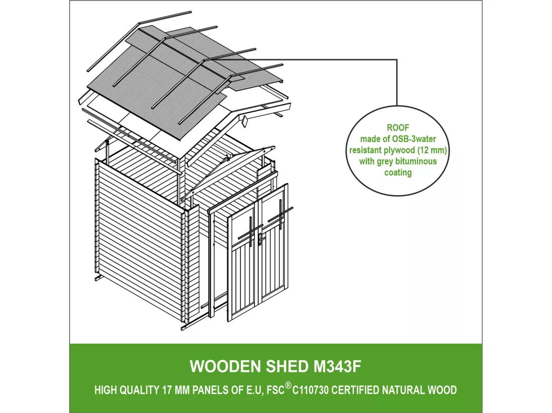 Abri de jardin en bois - porte verrouillable de haute qualité- 3.53 m2 - TIMBELA M343F