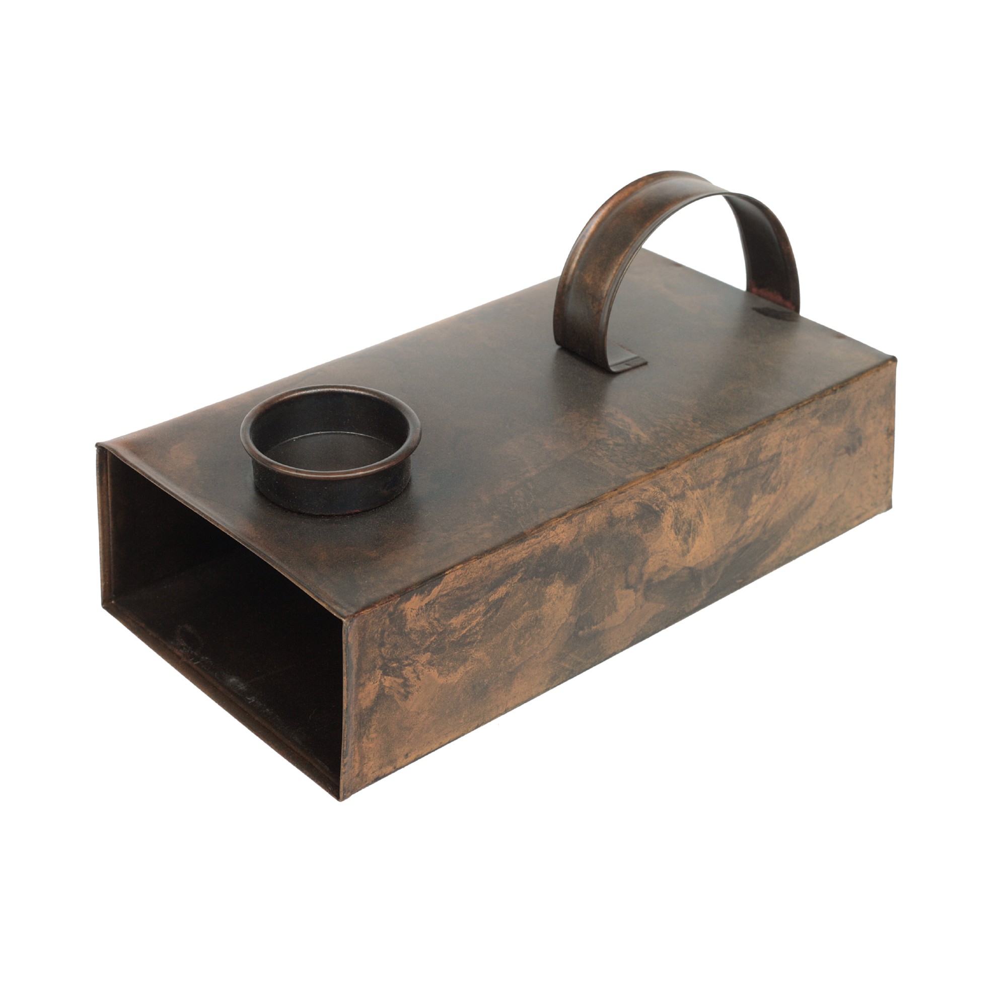Teelichthalter 'Tingker', antikbraun, T 24 cm, B 10 cm, H 10 cm von fischer's lagerhaus