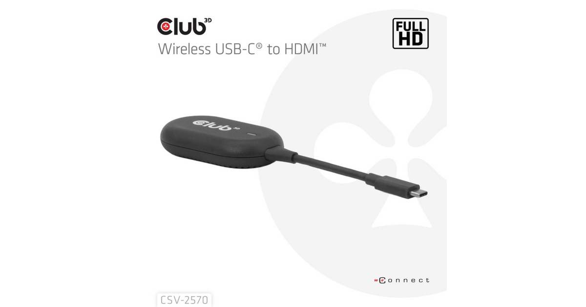 Club 3DWireless USB-C to HDMI Transmitter and Receiver adapter  (Zwart)