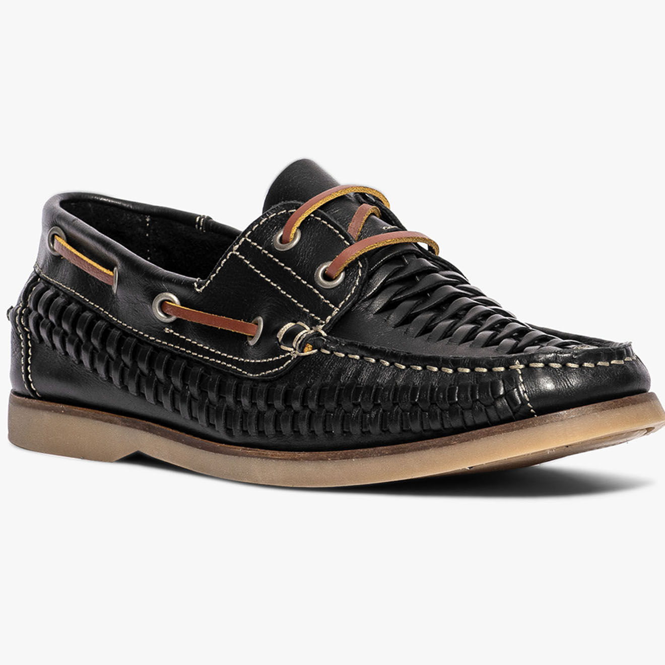 Bocage Chaussures bateaux en Cuir tressé Dixon noirs