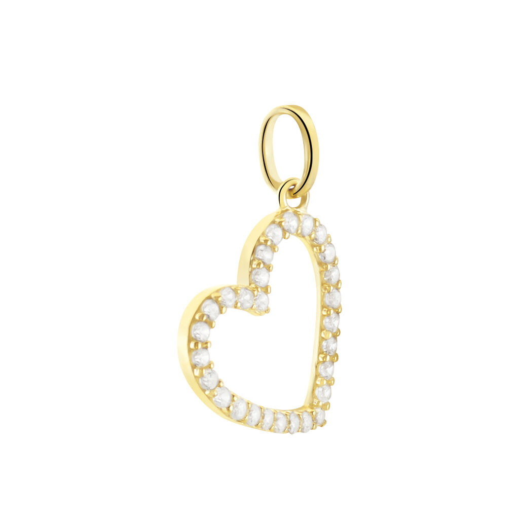 Pendentif Coeur Penche Or Jaune Oxyde De Zirconium