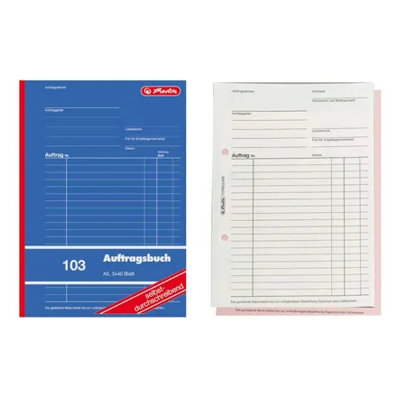 Herlitz Auftragsbuch 103, DIN A5, 3x 40 Blatt, selbstdurchschreibend, 4 Stück