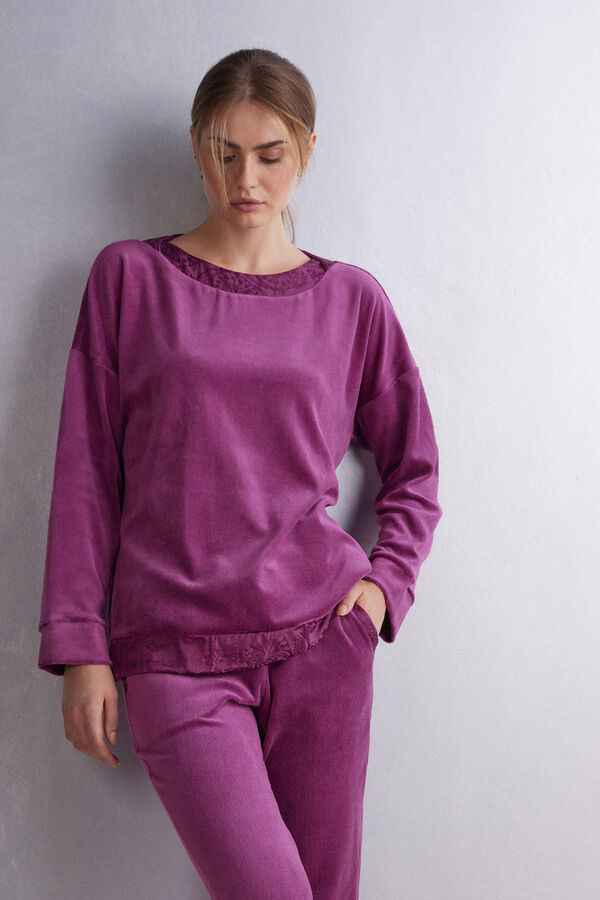 Camiseta de veludo chenille com estampa paisley