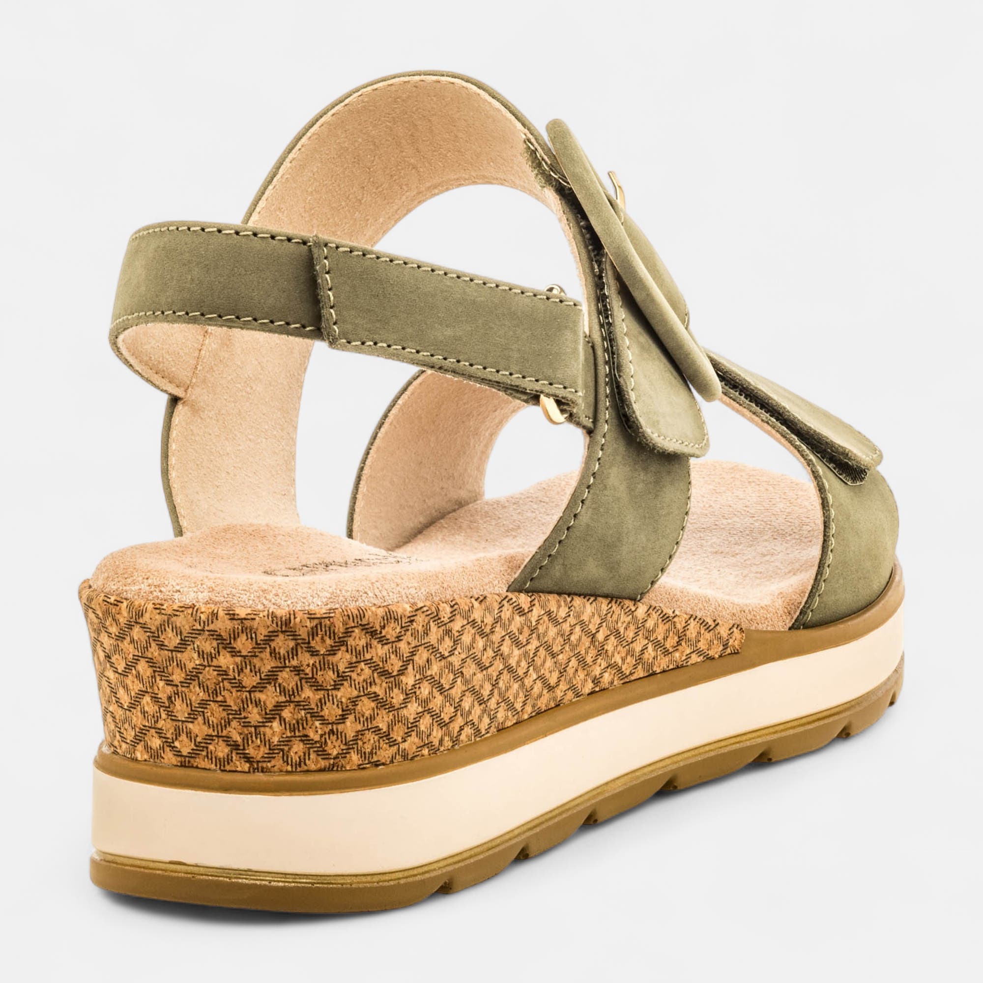 Sandales à talon compensé Femme en cuir kaki