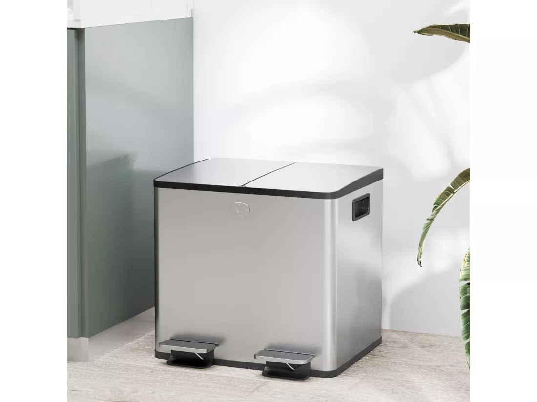 Poubelle automatique détecteur de mouvement poubelle tri selectif 2 bacs capacité totale 30L acier inox. brossé