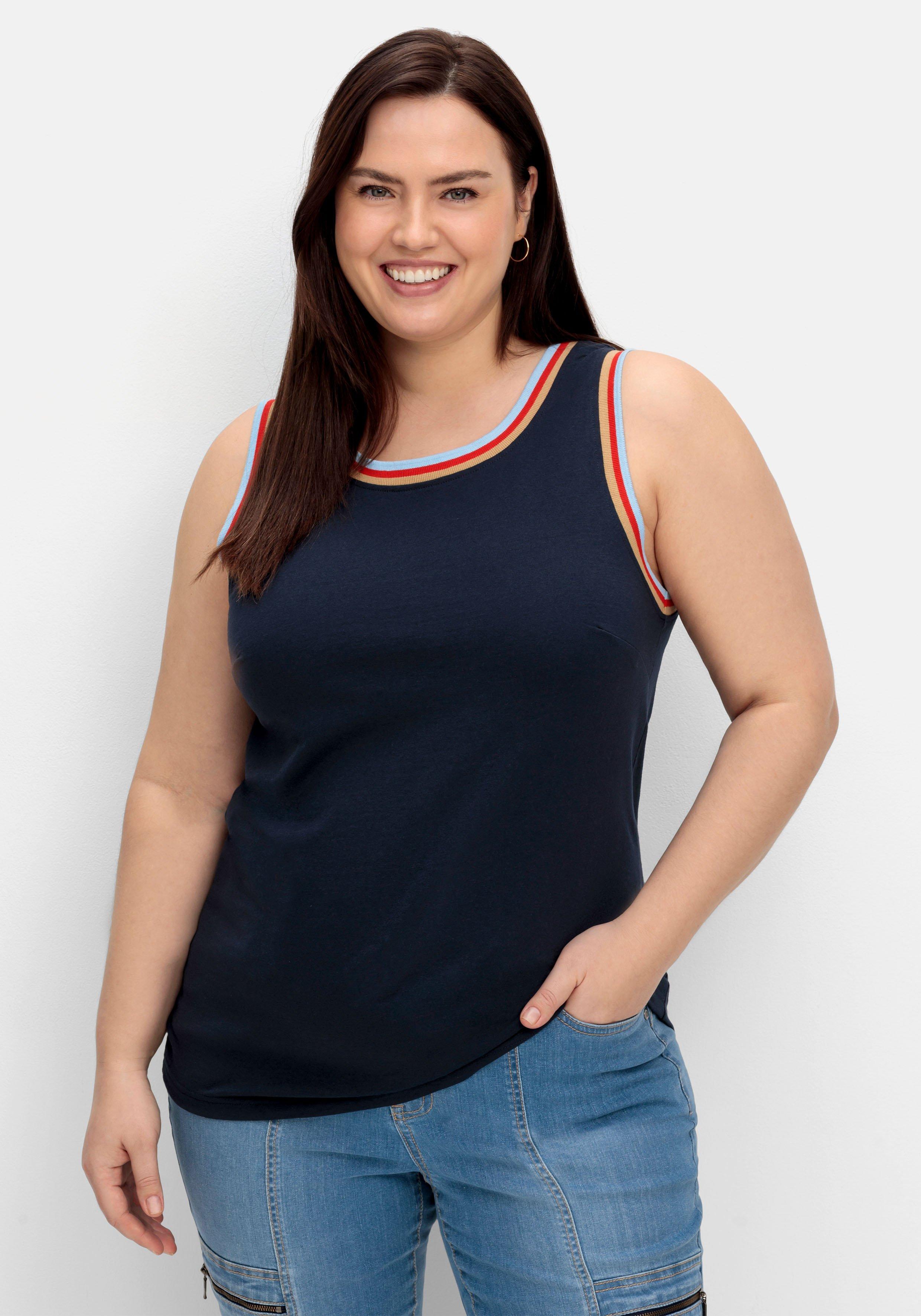 Jerseytop mit gestreiften Rippbündchen