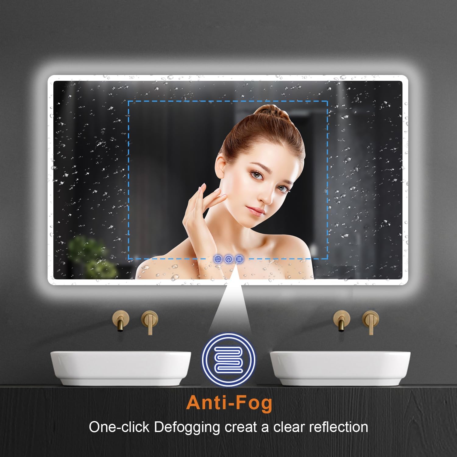 Badspiegel mit Beleuchtung 120x70 cm, LED-Badezimmerspiegel mit Touch-Schalter, Antibeschlag, 3 stufenlos dimmbare Lichtfarben, IP65, HD-Hartglas, Einfacher Lichtring