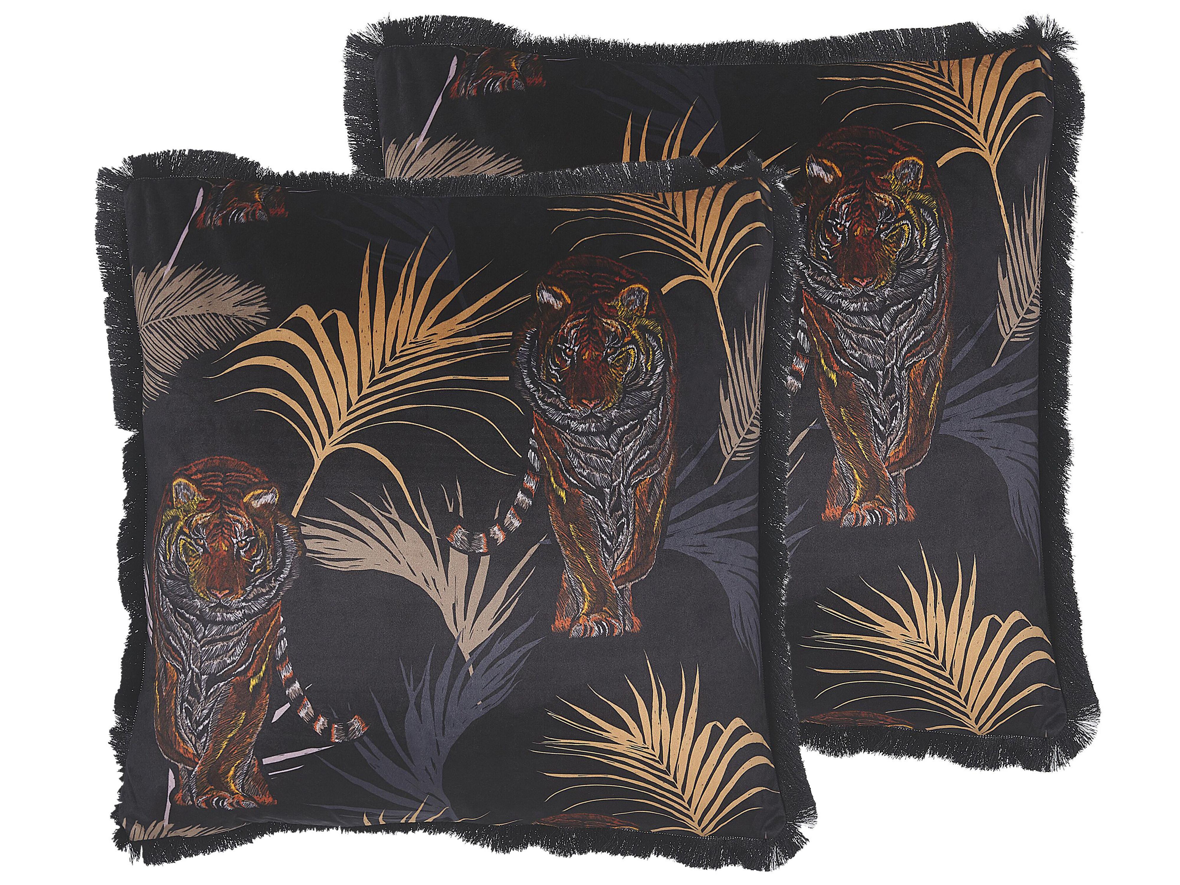 Set van 2 sierkussens RAMTEK Fluweel 45 x 45 cm Zwart dierenprint