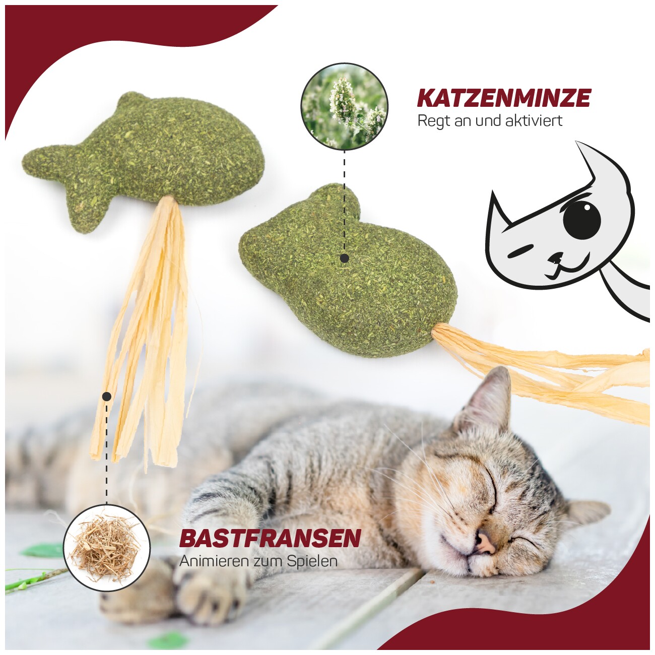 Canadian Cat Company Katzenminze Fisch & Maus mit Bast 2 Stk