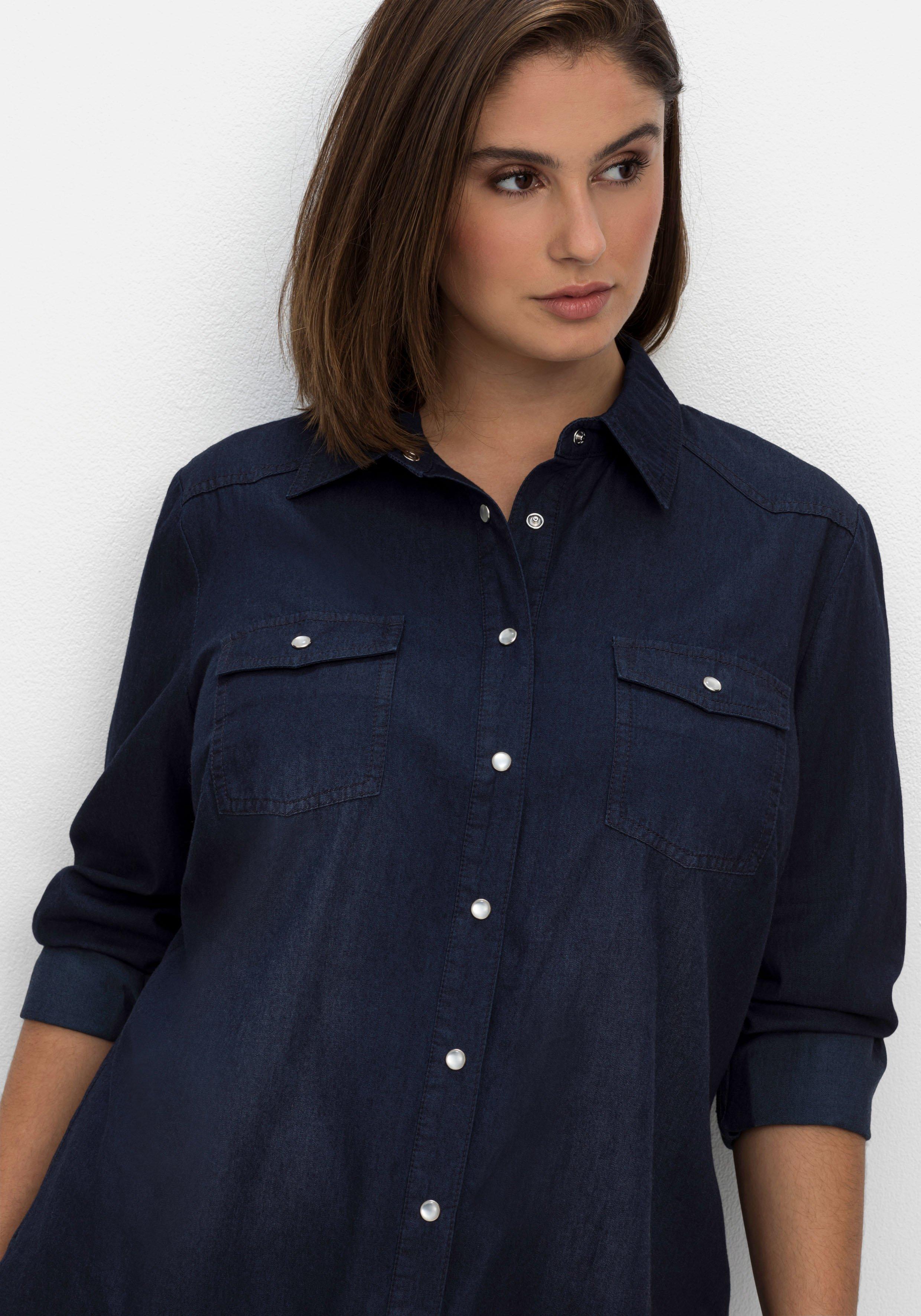 Jeansbluse mit Knopfleiste und Brusttaschen