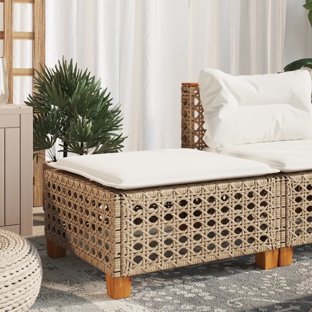 vidaXL Tuinkruk met kussen beige 63,5x56x32 cm PE rattan