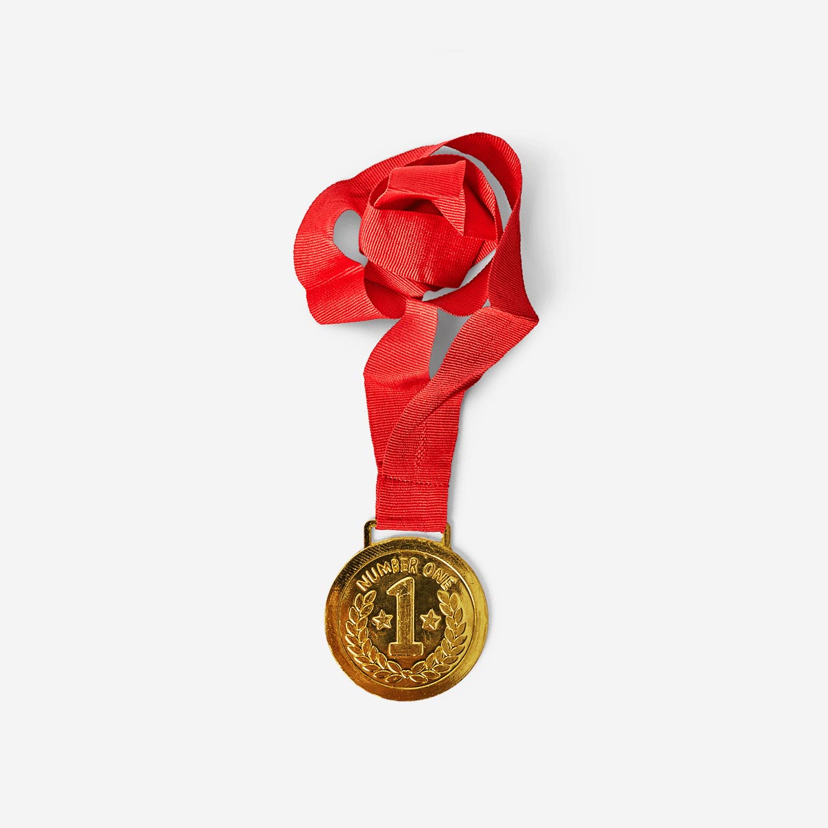 Guldmedalje med rødt bånd
