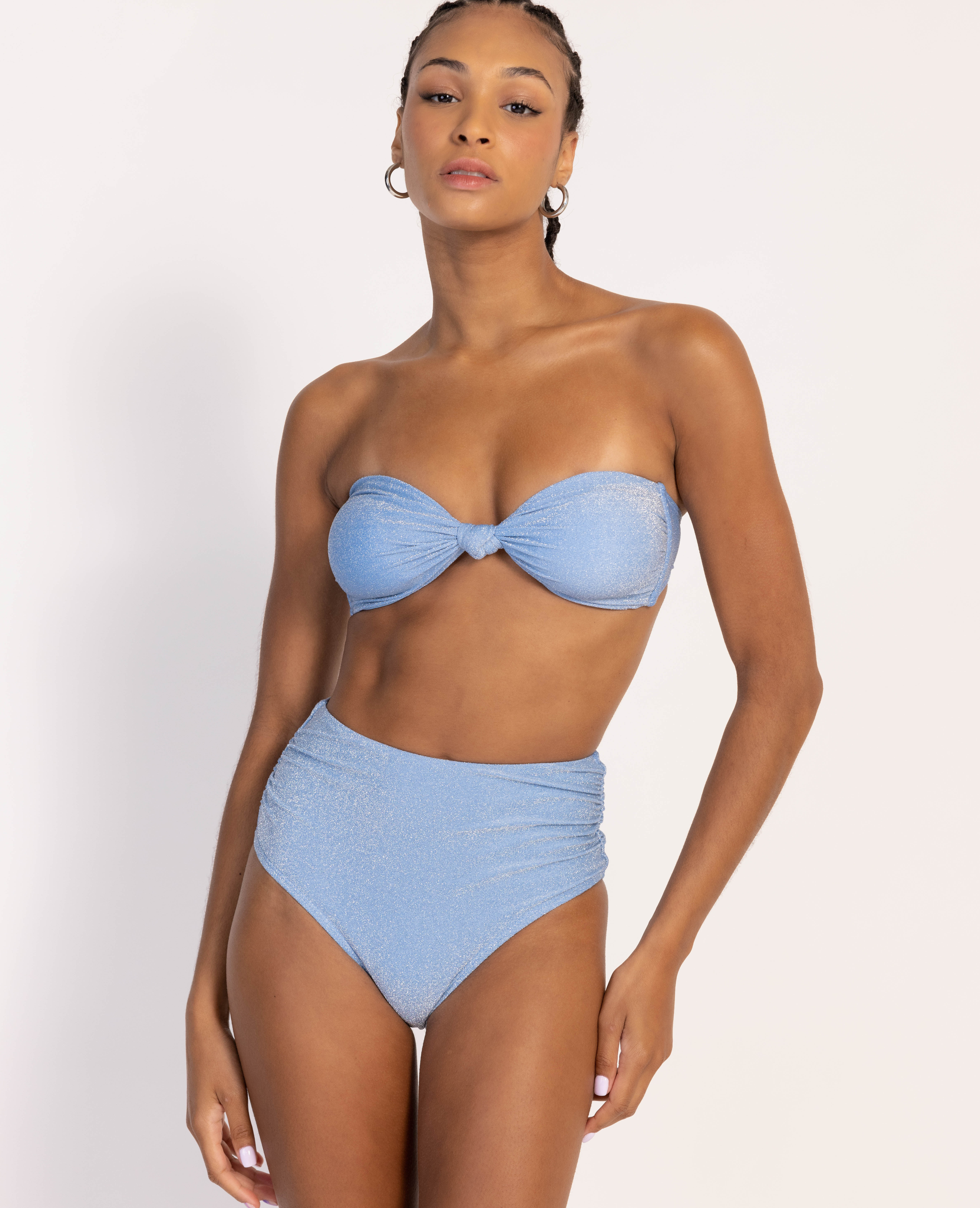 Bas de maillot culotte haute avec fronces - Bleu clair