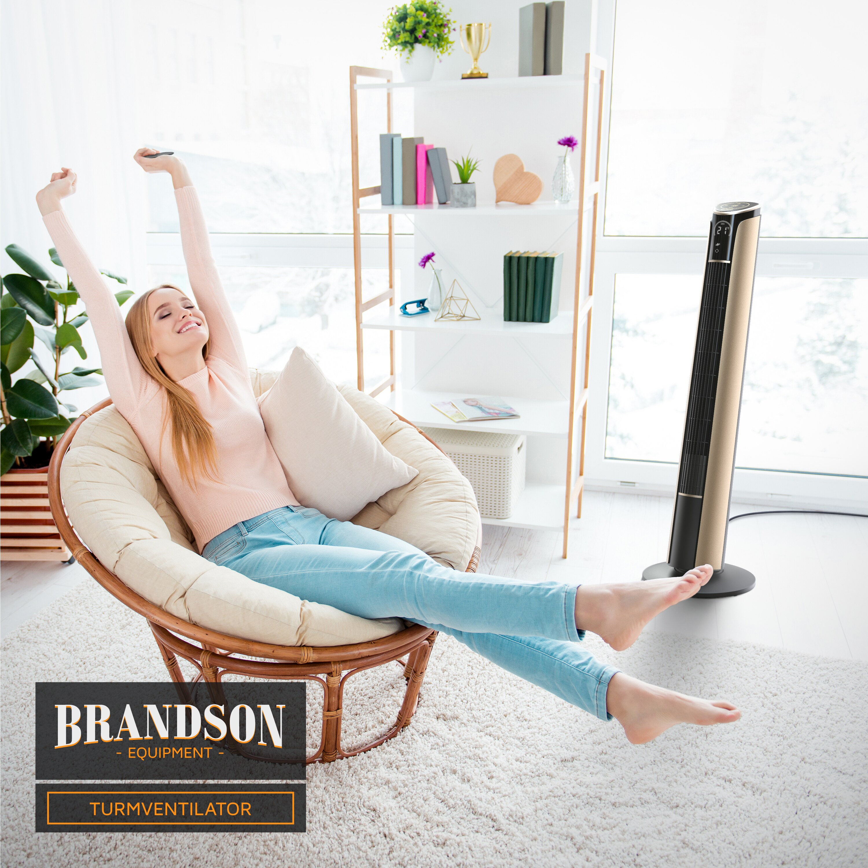 Brandson, Turmventilator mit Fernbedienung 108 cm, Ventilator 10 Grad neigbar, Standventilator, Säulenventilator mit Oszillation, 3 Geschwindigkeiten