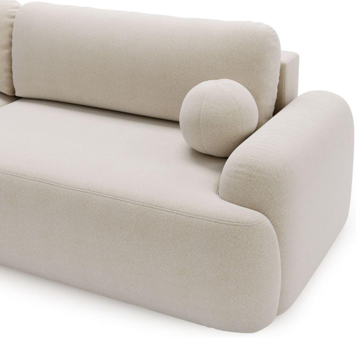 GRAINGOLD Aurio Ecksofa mit Schlaffunktion & Bettkasten 261x177 cm, L-Form Sofa mit Stauraum, Schlafcouch für Wohnzimmer, Bouclé-Stoff, 3-Sitzer Eckcouch, Modernes Design (Creme, Links)