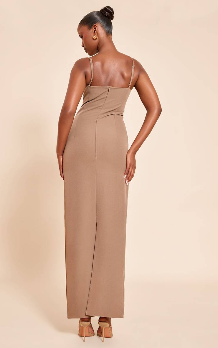 Taupe Robe Maxi Portefeuille Avec Ceinture Tressée