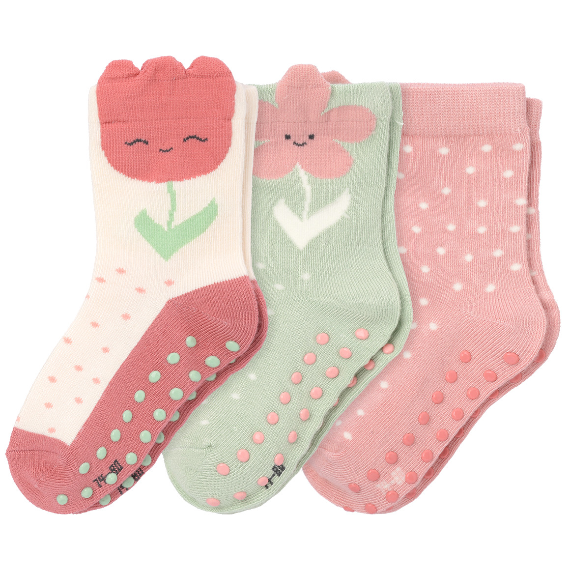Topomini 3 Paar Baby Stoppersocken im Set rosa / salbei / creme
