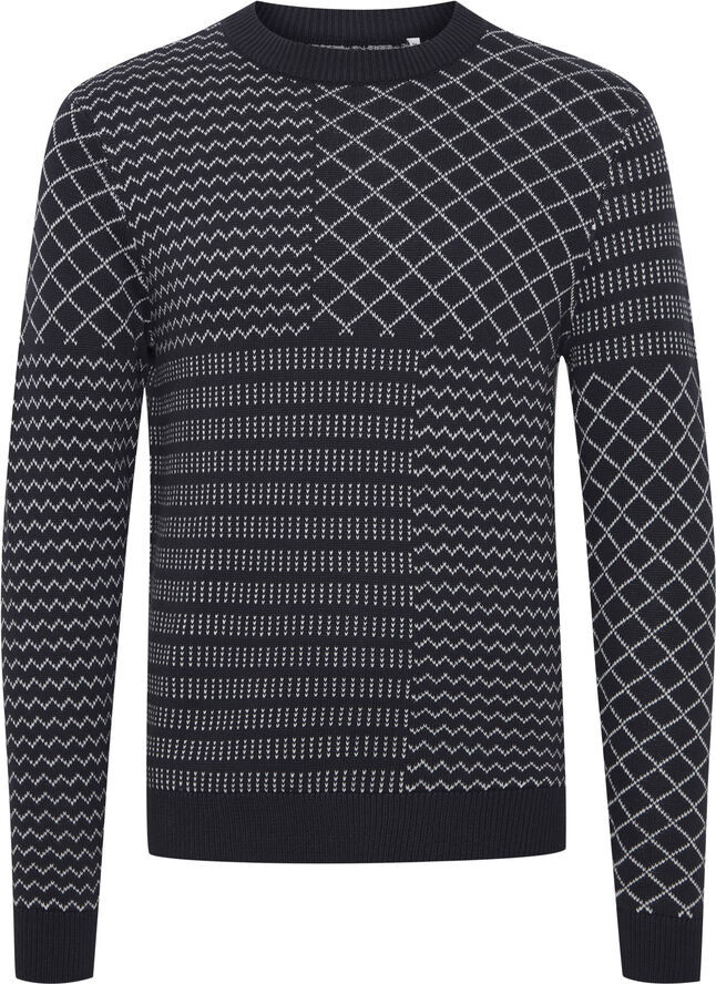 Casual Friday CFKARL jaquard crew neck knit Dark navy