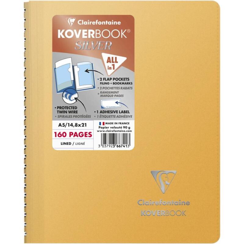 Carnet reliure intégrale enveloppante Koverbook Silver A5 160 pages ligné couverture polypropylène opaque - Assortis