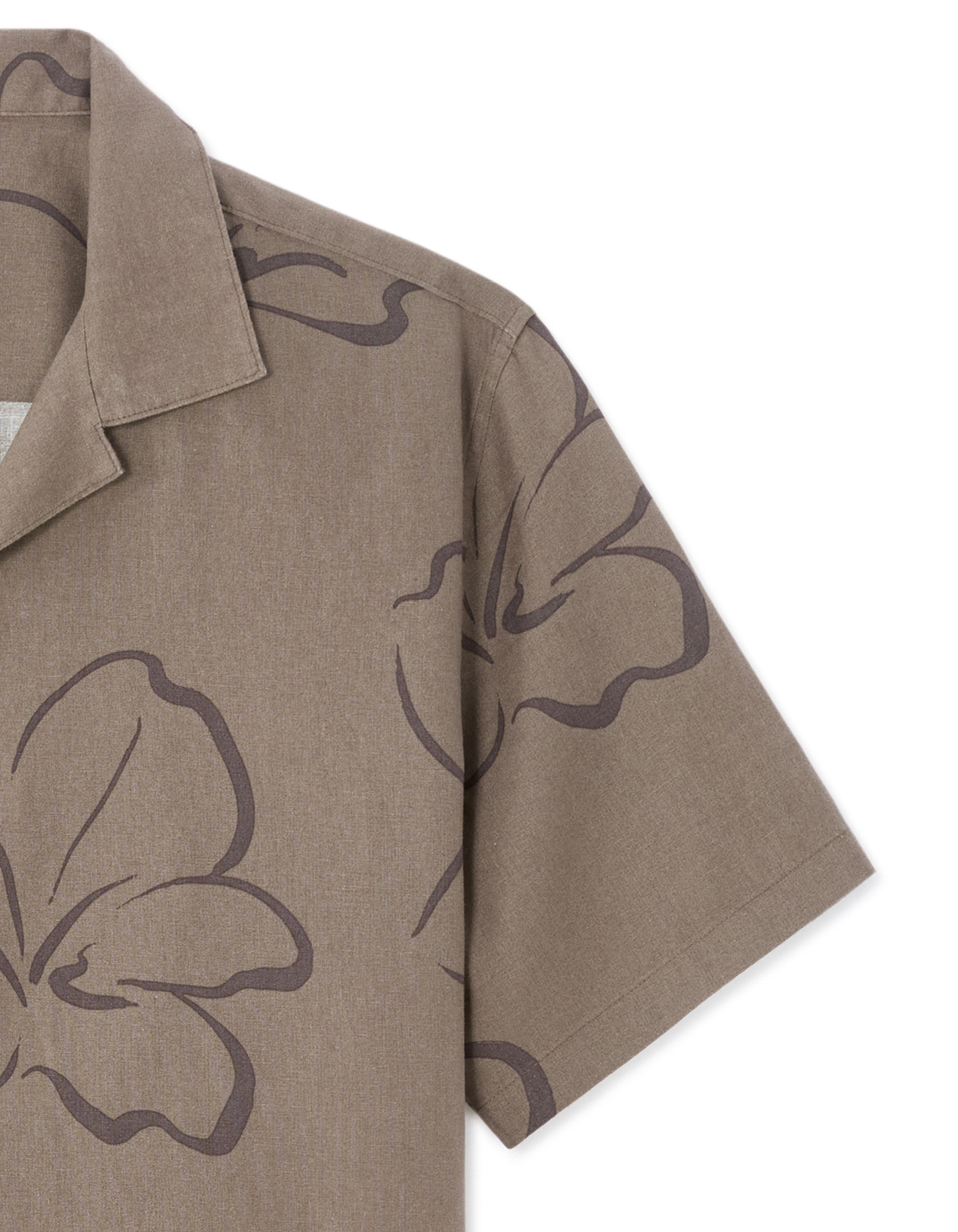 Chemisette regular imprimé fleurs en lin et coton - marron