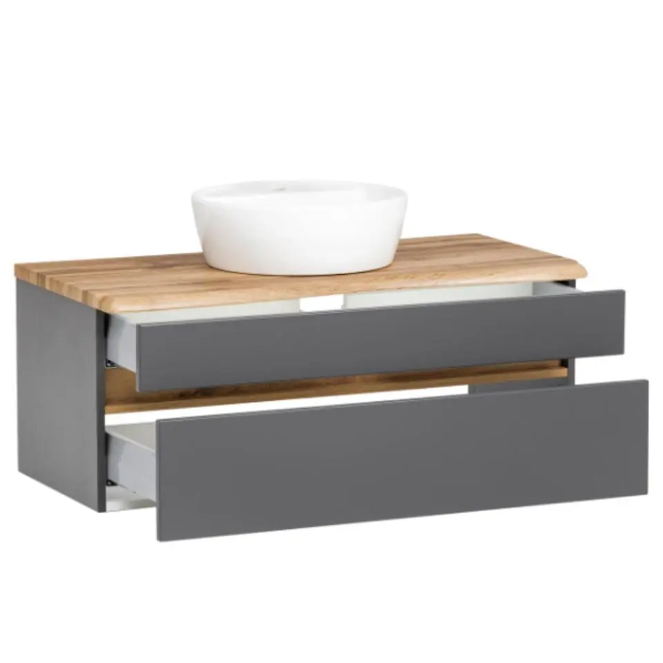 Wastafelmeubel Vikas 101cm 2 lades - antraciet/eik