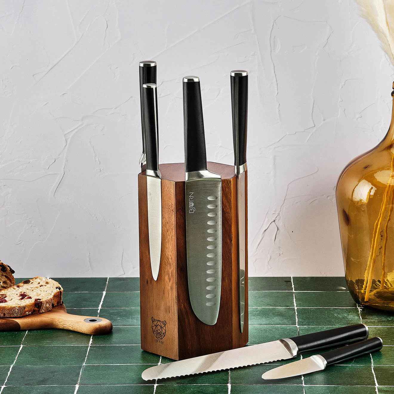 Bjorn Bloc avec couteaux de cuisine Jona Imatra inox mat  - 7 pièces