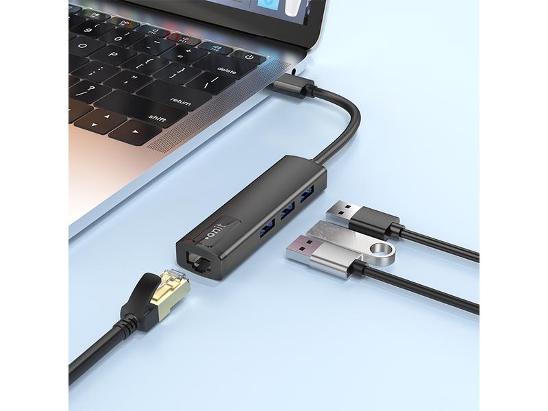 onit USB-A-Hub 3A1RJ45 Leichter und kompakter Hub mit 3 USB-A-Ports und 1 RJ45-Port