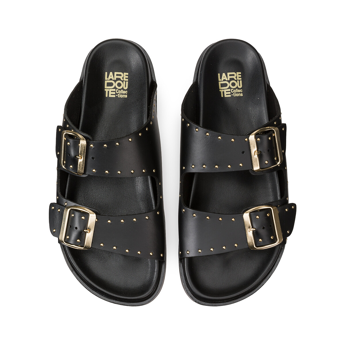 COLEÇÃO LA REDOUTE<br>Mules de couro com detalhes em tachas