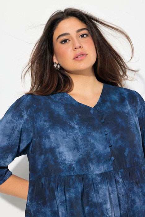 Bluse, Batikdruck, A-Linie, V-Ausschnitt, Langarm