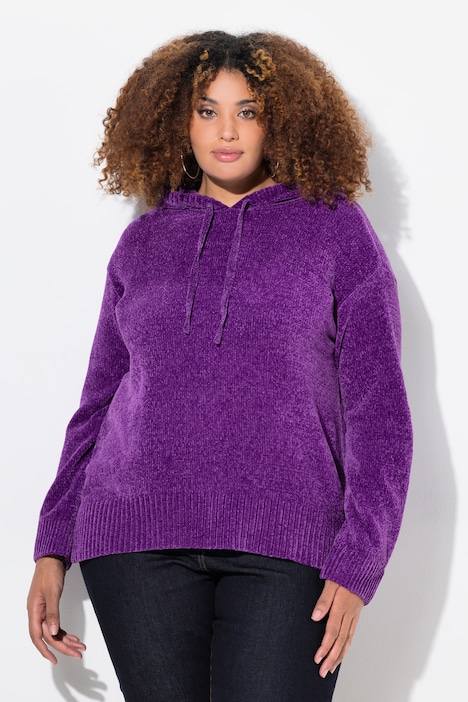 Chenille-Hoodie, Kapuze, Kordel, Langarm