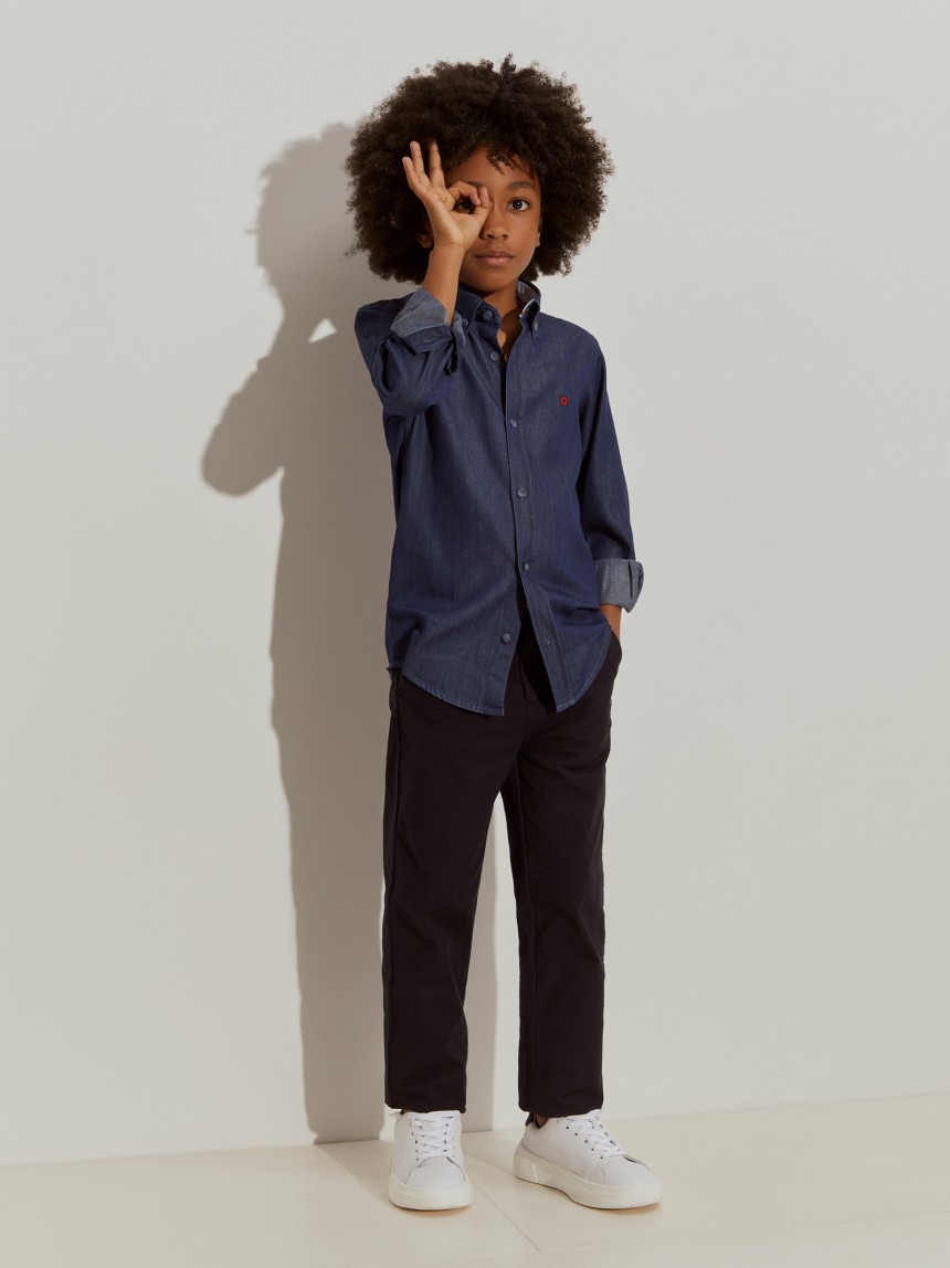 Camisa denim de algodão