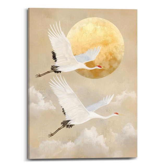 Reinders! Leinwandbild »Kräne« Wohnzimmer - Mond - Beige - Leinwand - Tiere - 50x70 cm