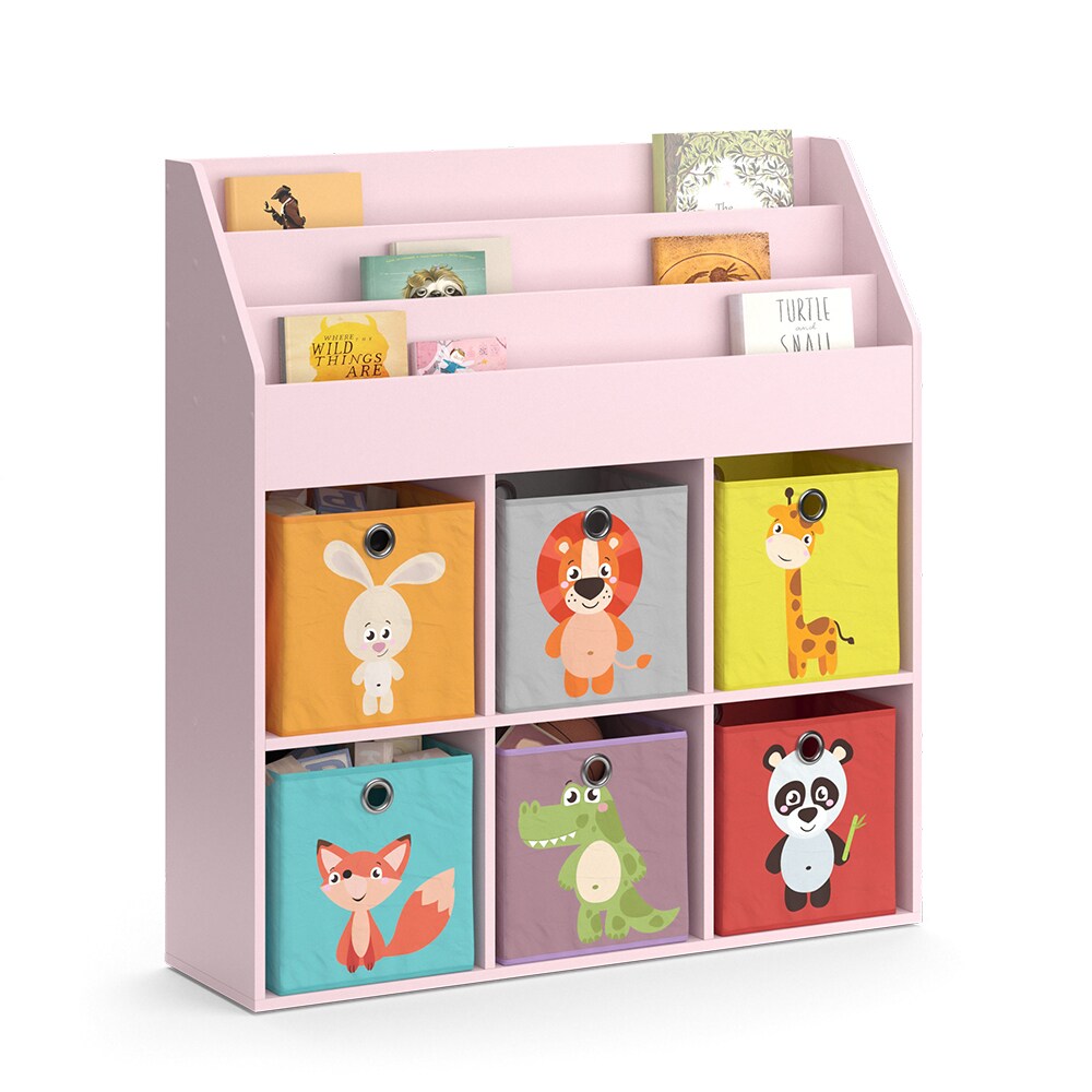 Vicco Kinderbücherregal Luigi 107 x 114 cm, Rosa, Kinderzimmerregal, Fächer, Faltboxen