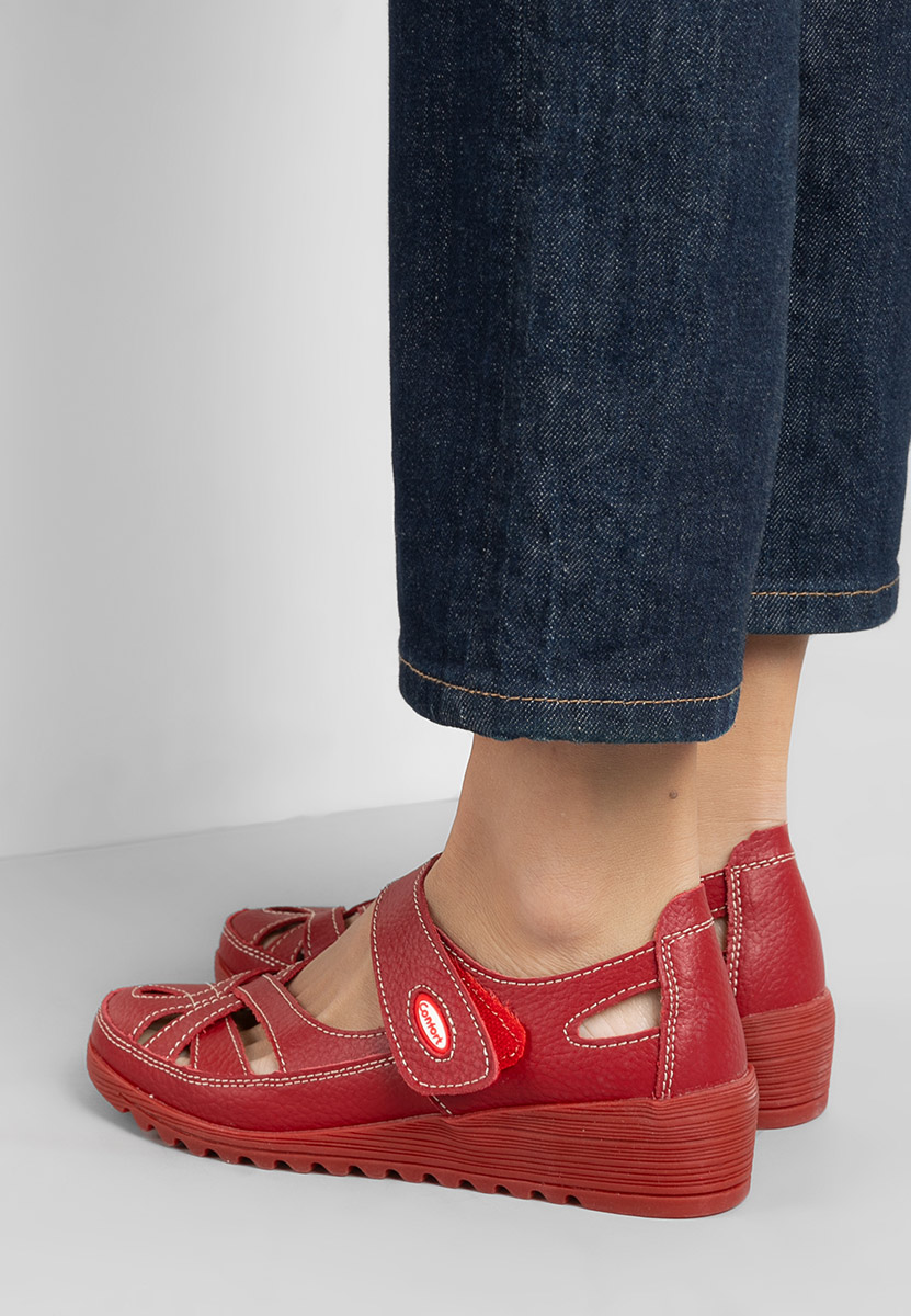 Ballerines femme en cuir rouges Simisa