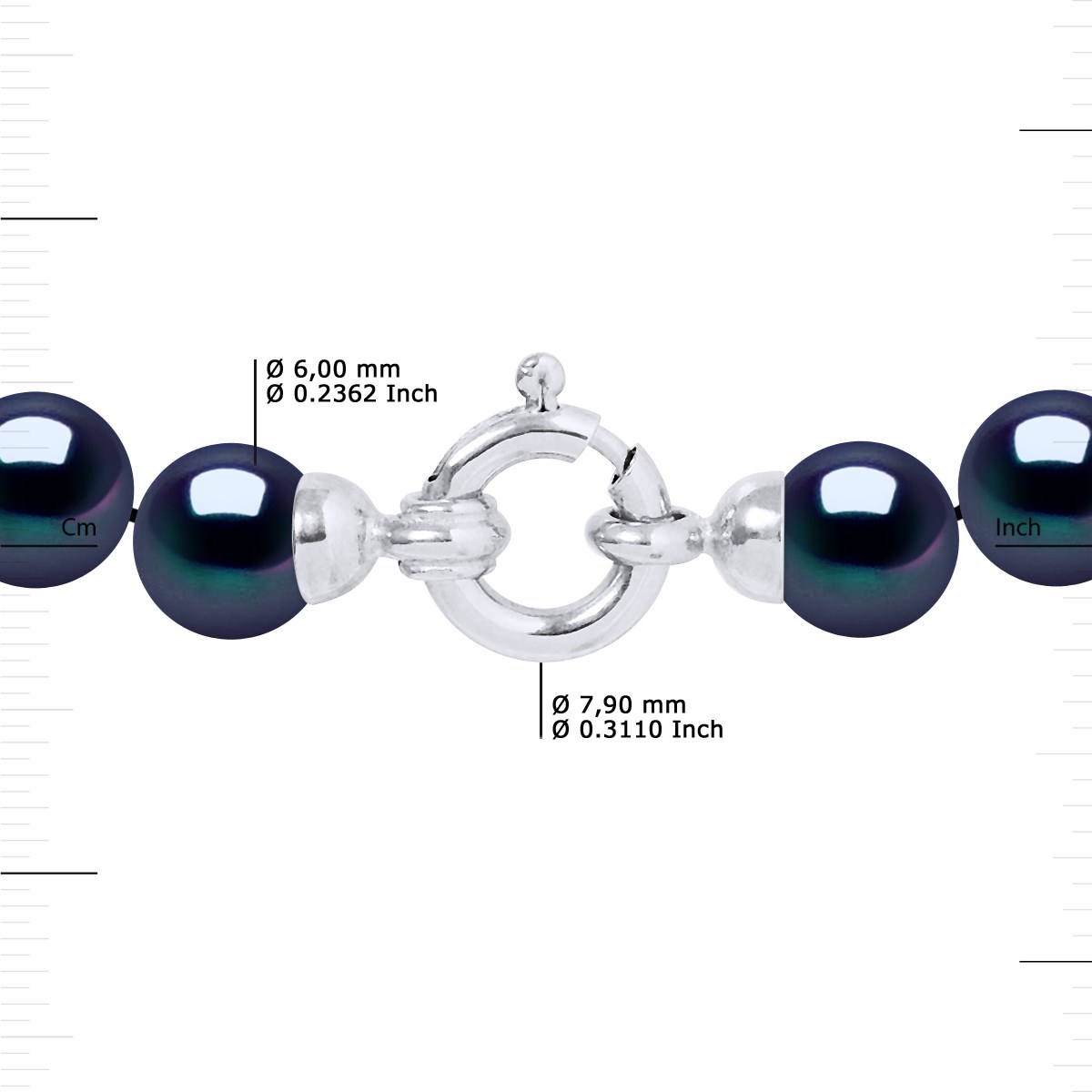 Bracelet Perles de Culture d'Eau Douce 6-7 mm Noires Fermoir Prestige Or Blanc