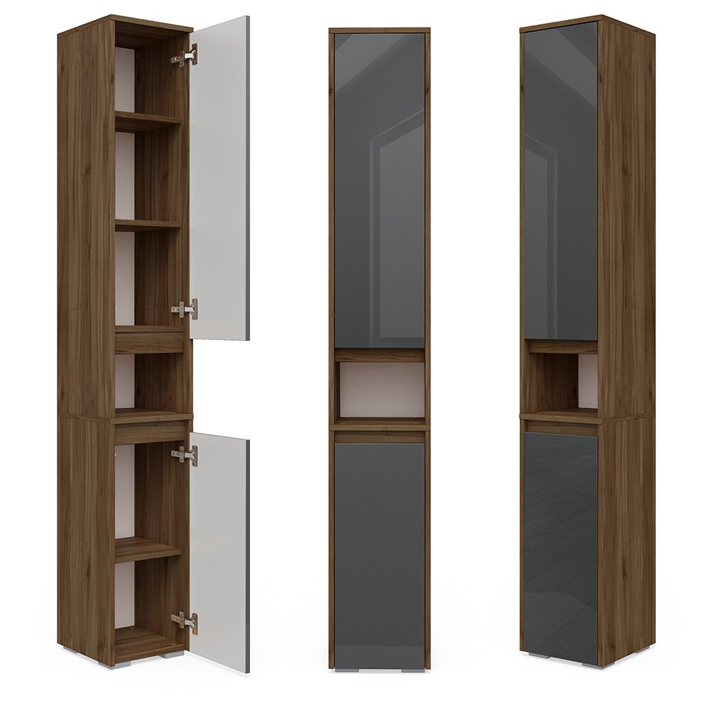 Vicco Hochschran Badschrank Badezimmerschrank Majest Nuss/Anthrazit 2 Türen