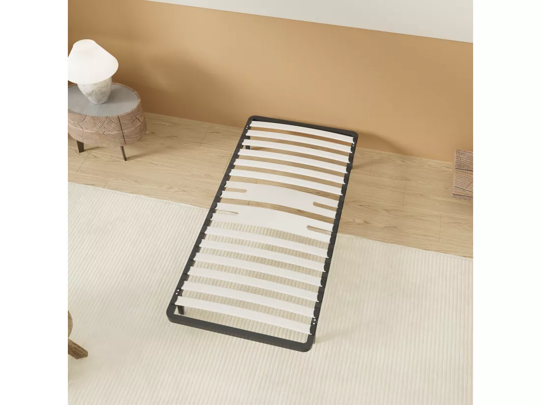 Cadre à lattes en bois 160x200 cm – cadre en acier et lattes en bois – 7 pieds hauteur 25cm – renfort lombaire