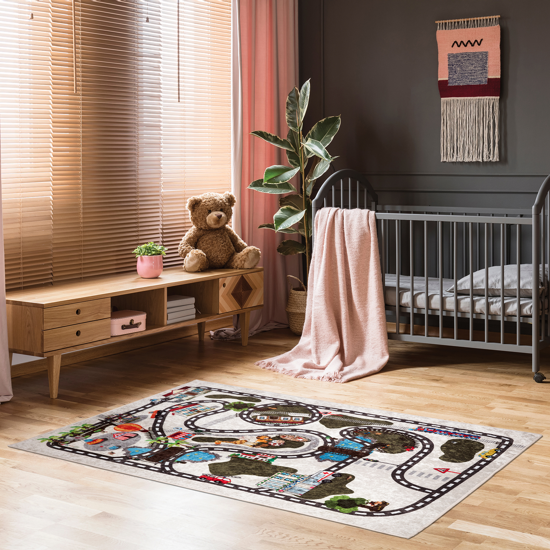Spielteppich - creme-bunt - Stadt - 120x170 cm