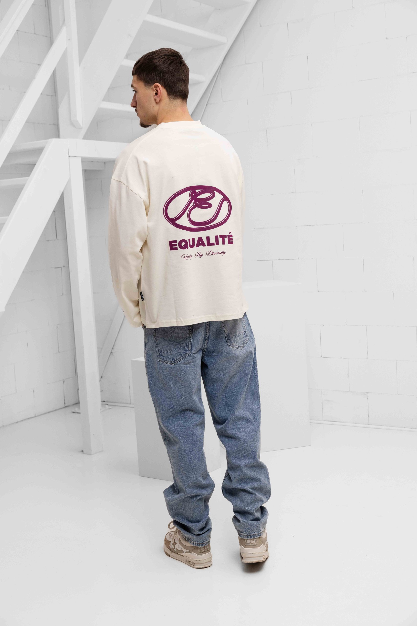 Equalité Arid Longsleeve T-Shirt Heren Gebroken Wit/Paars